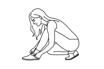 Minimalist Woman Lacing Shoe Preparing For Run Or Exercise Line Art