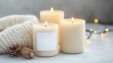 Cozy Winter Candles with Knit Sweater and Lights