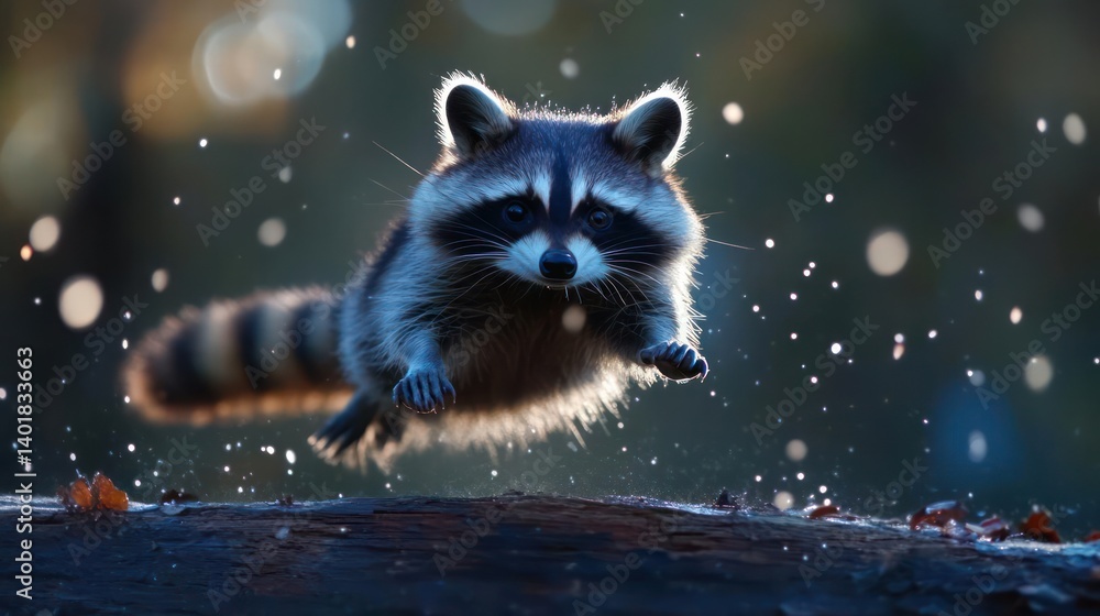 Fototapete captured in mid-leap, an animal displays its agility against a softly blurred background. the backli