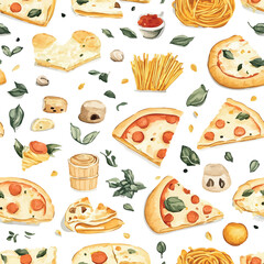 A collection of seamless patterns in various styles and themes, including nature, food, animals, landscapes, and abstract art. Perfect for textiles, wallpapers, packaging, and kids' products.