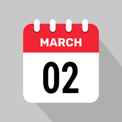 2 march calendar icon vector background. Vector schedule symbol.