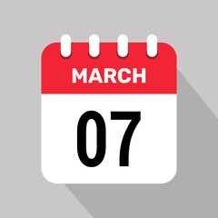 7 march calendar icon vector background. Vector schedule symbol.