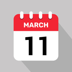 11 march calendar icon vector background. Vector schedule symbol.