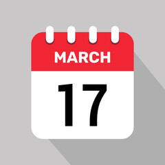 17 march calendar icon vector background. Vector schedule symbol.