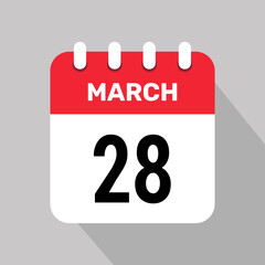 28 march calendar icon vector background. Vector schedule symbol.