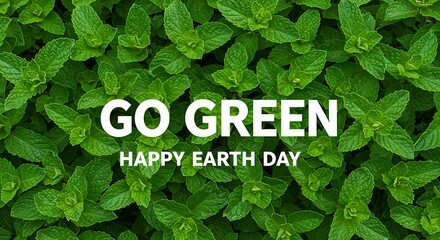 Green Mint Plant Background Showing Go Green Message