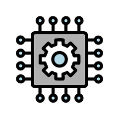 Microchip with Gear for System Settings Icon Design