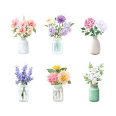 Obraz premium A set of cute watercolor floral bouquet, generation AI 