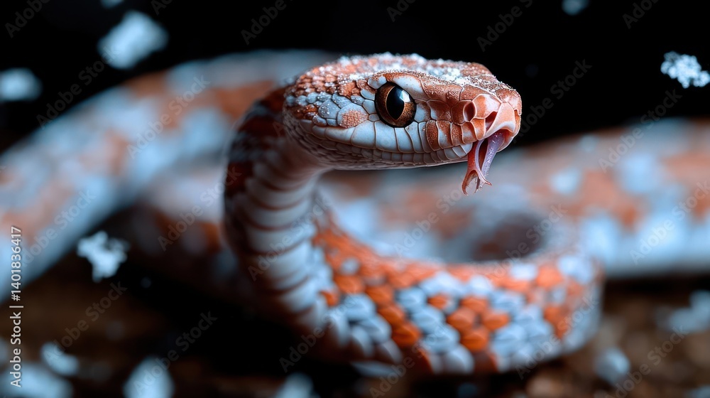 Aufkleber a close up shot featuring a red and white snake with its mouth open and tongue extended. the snake i