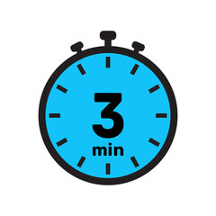 3 minute Timer, clock, stopwatch isolated icons. Countdown timer symbol. Minute timer, Time measure, Chronometer, Alarm.
