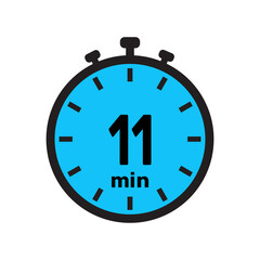 11 minute Timer, clock, stopwatch isolated icons. Countdown timer symbol. Minute timer, Time measure, Chronometer, Alarm.