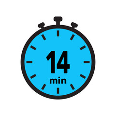14 minute Timer, clock, stopwatch isolated icons. Countdown timer symbol. Minute timer, Time measure, Chronometer, Alarm.