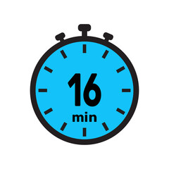 16 minute Timer, clock, stopwatch isolated icons. Countdown timer symbol. Minute timer, Time measure, Chronometer, Alarm.