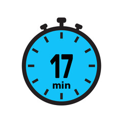 17 minute Timer, clock, stopwatch isolated icons. Countdown timer symbol. Minute timer, Time measure, Chronometer, Alarm.