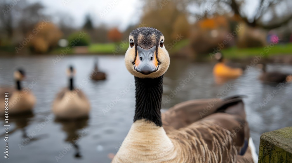 Aufkleber a detailed close up of a canada goose with brown and black feathers standing in shallow water with a