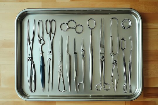 Surgical Tools on Tray Professional Presentation for Medical or Veterinary Use