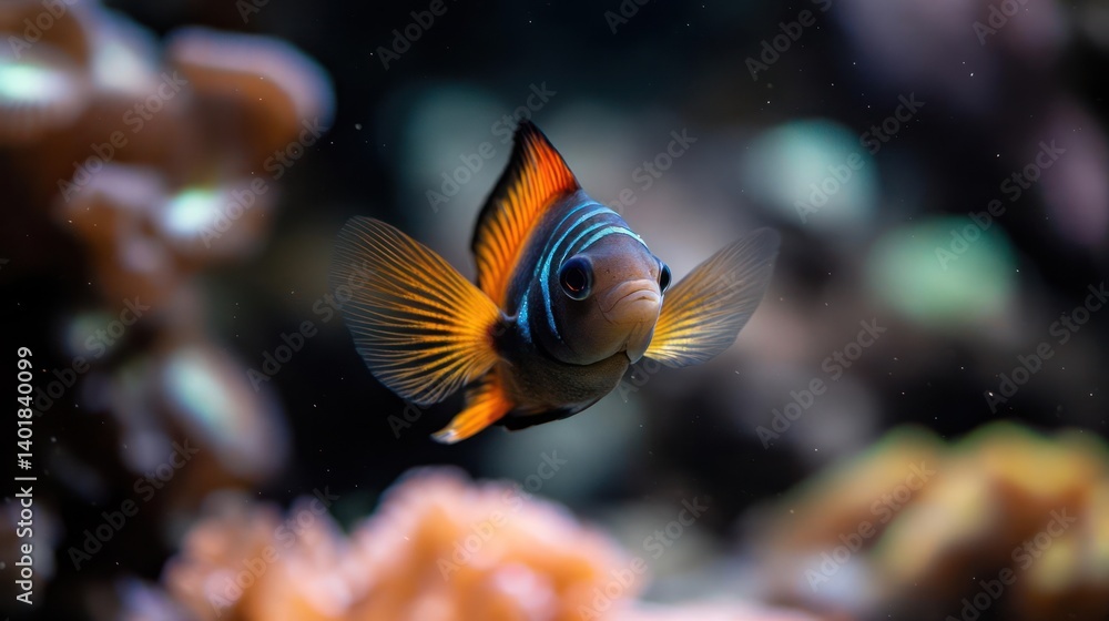 Poster a close-up shot of a orange striped clownfish, showcases its vibrant colors and distinctive patterns
