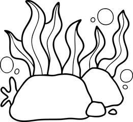 Aquatic animals, Sea animals, Summer, Illustration, Vector, Coloring book