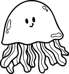 Aquatic animals, Sea animals, Summer, Illustration, Vector, Coloring book