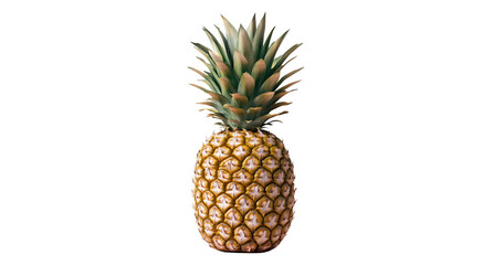 Fototapeta premium Fresh pineapple with crown, rich tropical texture and detailed surface perfect for cocktail or vacation visuals, isolated on white transparent background PNG cutout Mockup template for artwork design