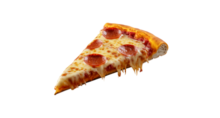 Delicious pepperoni pizza slice with melted cheese, isolated on white transparent background PNG cutout Mockup template for artwork design