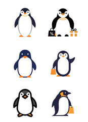 Happy Shopping Penguin Vector Characters