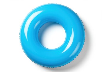 A blue inflatable ring floating device for swimming pools on a white background in studio shot