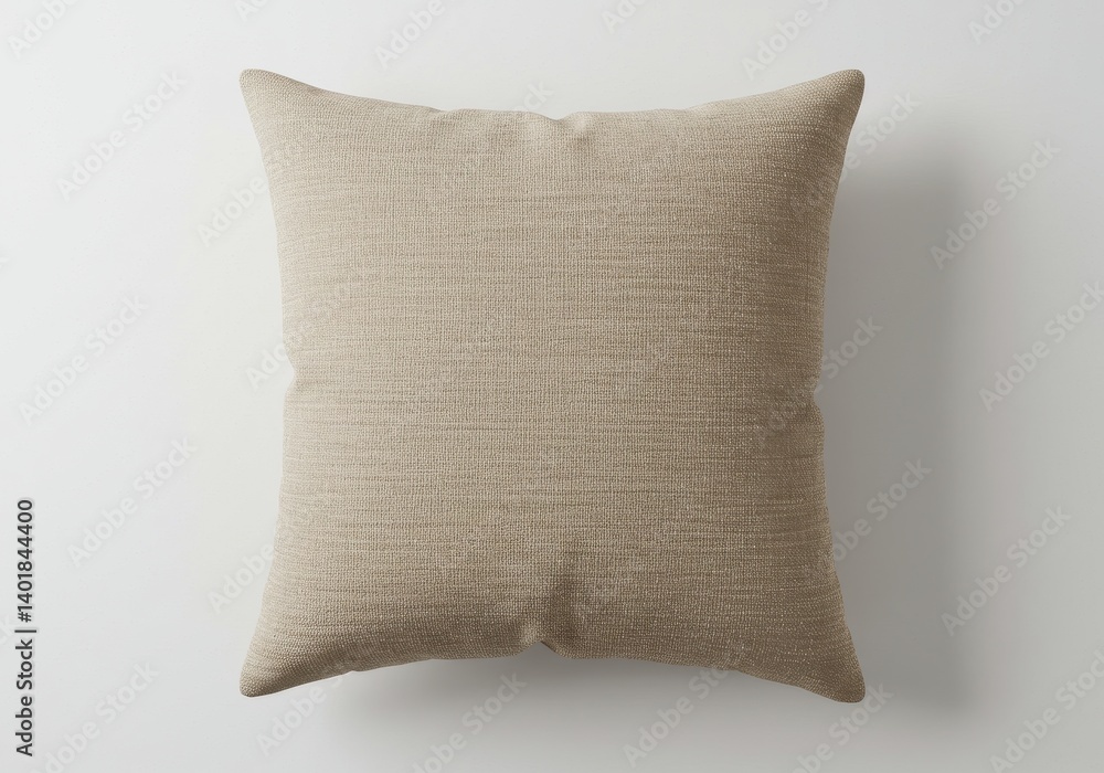 Aufkleber a simple square pillow in a neutral beige color against a plain white background in a studio setting