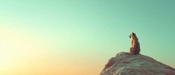 Panoramic view of a tiger with sky