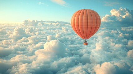 Naklejka premium Vibrant Hot Air Balloon Floating Above Fluffy White Clouds at Sunrise