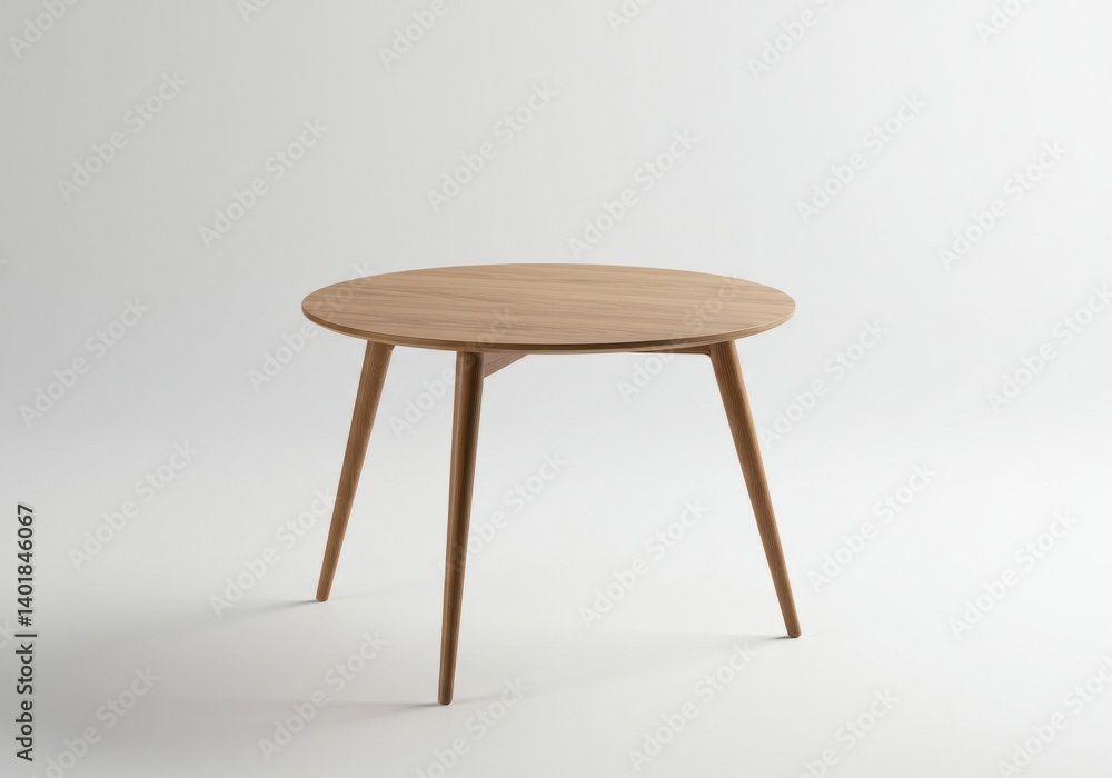 Poster a simple round wooden table with three legs isolated on a white background in a studio setting