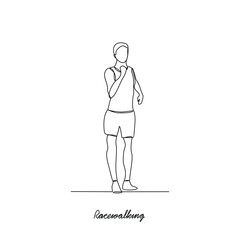 One continuous line drawing of a Racewalking vector illustration. Type of Athletics sport in simple linear continuous style vector concept. Suitable for your asset design and educational purpose.