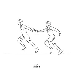 One continuous line drawing of a Relay vector illustration. Type of Athletics sport in simple linear continuous style vector concept. Suitable for your asset design and educational purpose.