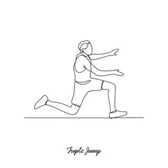 One continuous line drawing of a Triple Jump vector illustration. Type of Athletics sport in simple linear continuous style vector concept. Suitable for your asset design and educational purpose.