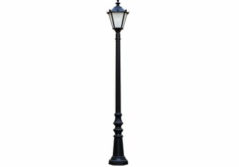 Obraz premium Isolated view of a black vintage street lamp with a white light on a white background image seen here