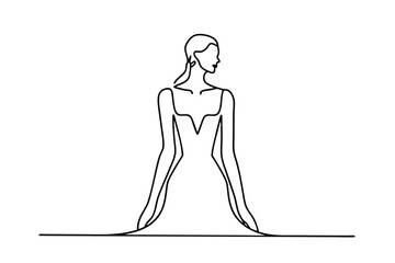 Elegant Woman In Dress Continuous Line Drawing Illustration Minimalist Design