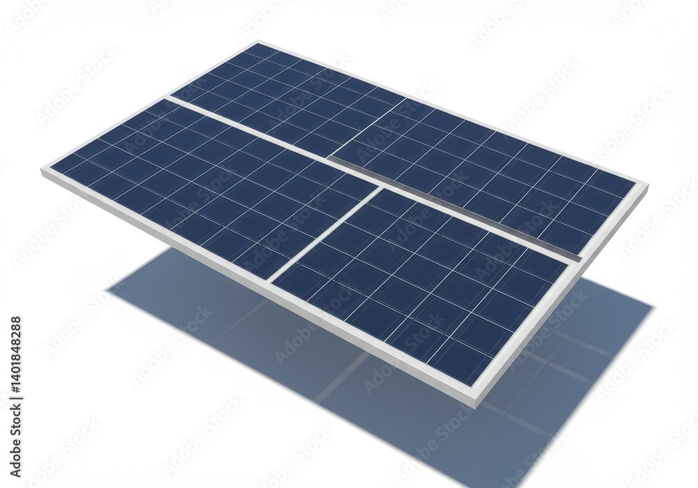 Poster a solar panel with a white frame is casting a shadow on a white background in a simple composition