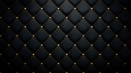 A textured black quilted pattern with diamond shapes and gold accents, creating an elegant and luxurious appearance.