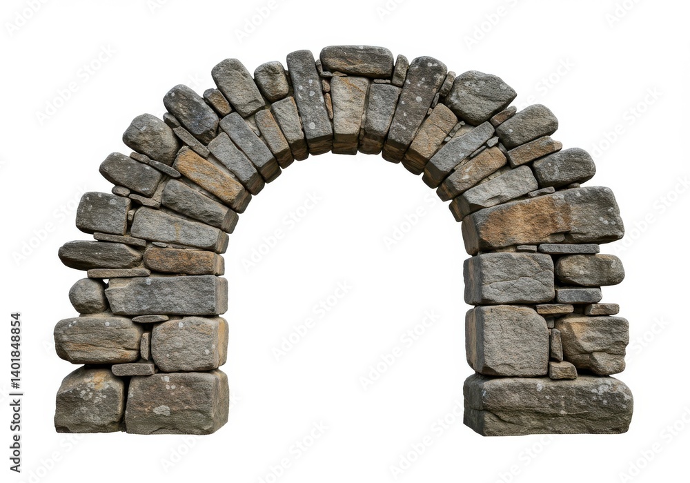 Poster a stone archway constructed from rough hewn blocks isolated against a white background image view