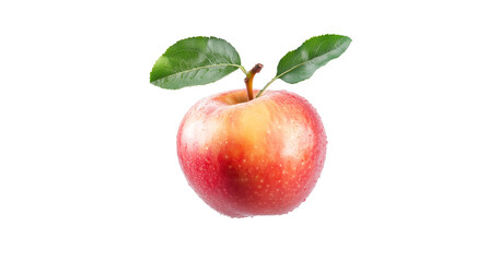 Juicy red apple with natural shine and leaf attached, ideal for healthy lifestyle or organic food branding visuals, isolated on white transparent background PNG cutout Mockup template for artwork desi