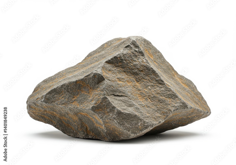 Poster a solitary rock formation with a rough texture isolated on a white background in a studio setting