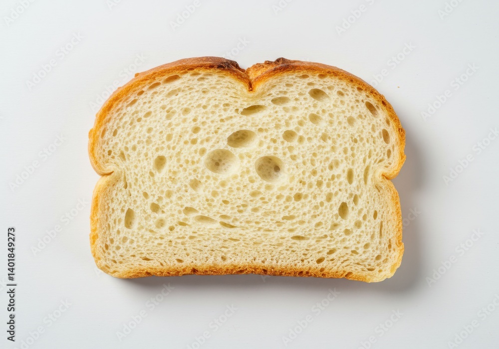 Poster a single slice of white bread with a golden crust on a white background in a close up studio shot