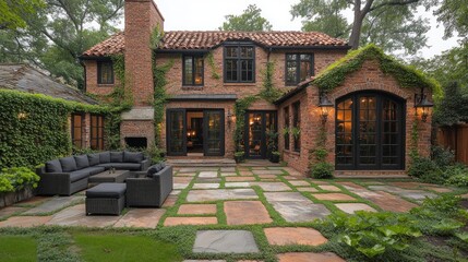 Brick House Backyard Oasis: Serene Patio with Sectional Sofa