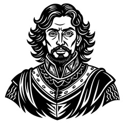 Vector Illustration Of Nobleman Character In Ornate Clothing With Long Hair And Beard