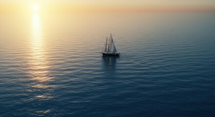 Fototapeta premium Sailboat on Calm Ocean at Sunset