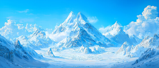 Obraz premium Panoramic view of frozen mountain and clear blue sky