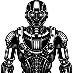 Black And White Robot Character Design Illustration For Creative Projects
