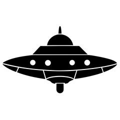 Black And White Illustration Of Classic Flying Saucer Ufo With Dome