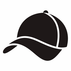 Minimalist Black Baseball Cap Silhouette Design Vector Illustration Isolated On White Background