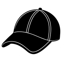Black Baseball Cap Silhouette On White Background For Sportswear Accessory Design